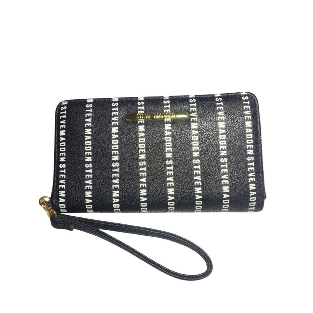 Steve Madden Black Logo Zip-Around Wristlet Wallet